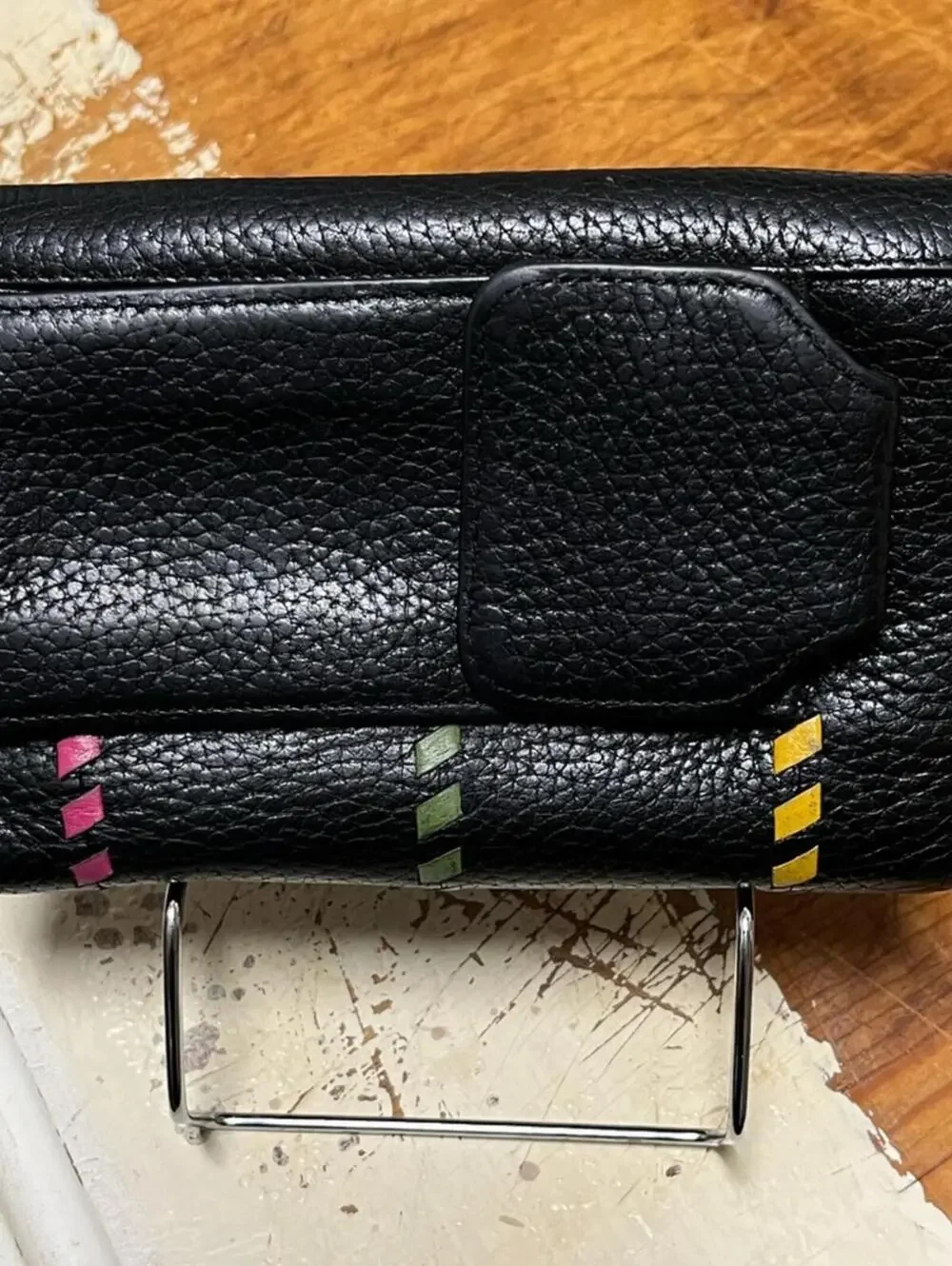 Brighton Black Leather Women's Crossbody Wallet with Colorful Accents